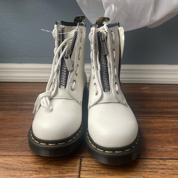 White doc marten boots lace boots twin zipper Dr marten combat boots fall boots - Picture 9 of 9